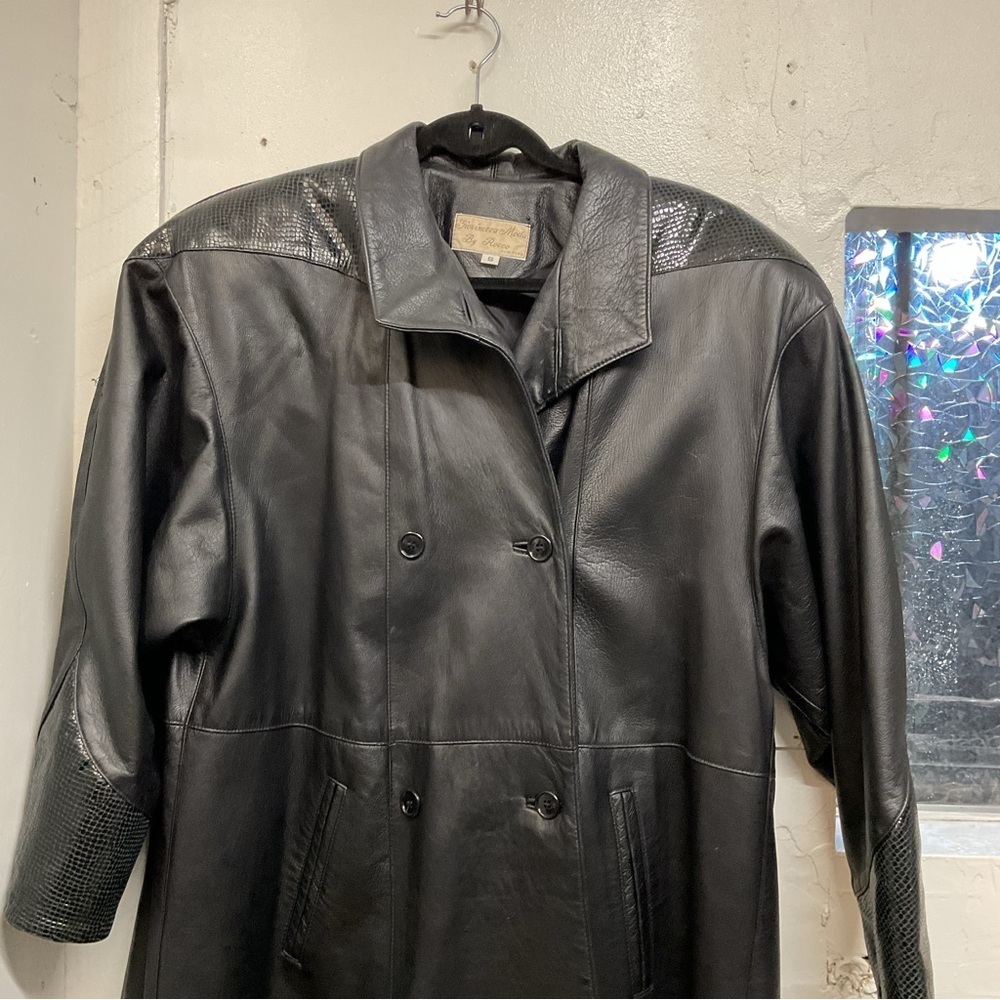 Vintage Giovinezza Moda by Rocco Leather Trench Black Coat Size Small - Picture 11 of 15